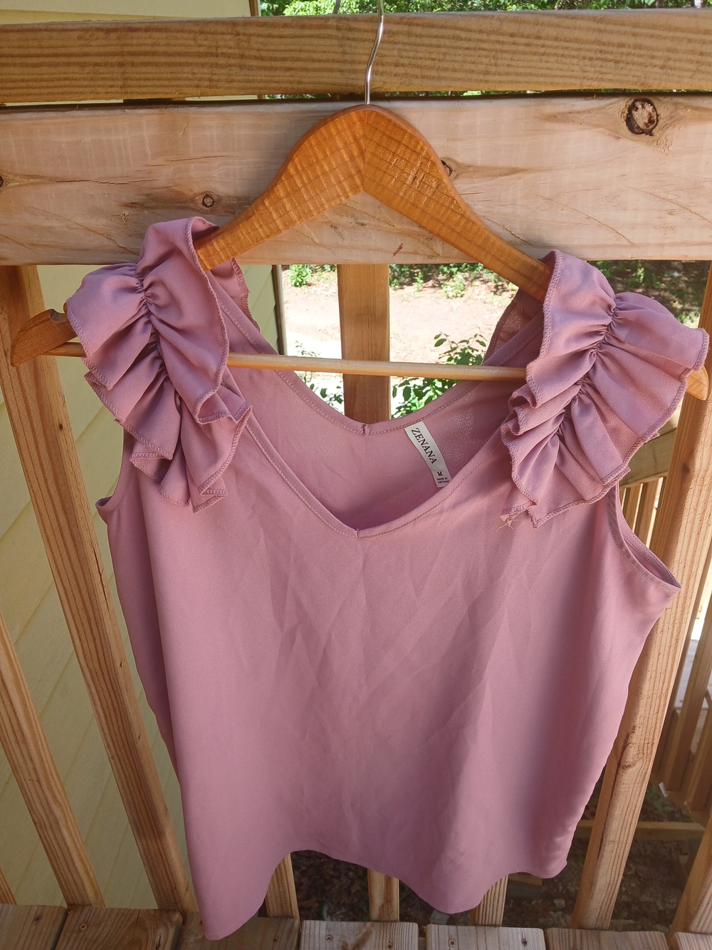 Zenana Outfitters Mauve Ruffled Shoulder Tank